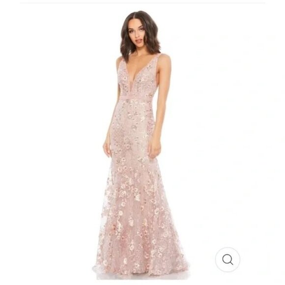 Mac Duggal Dresses & Skirts - Mac Duggal 67481 Gown Floral Sequin Sleeveless Plunge Neck  A -Line Size 8 Pink
